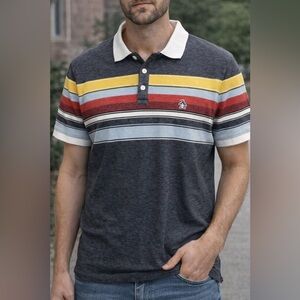Original Penguin Striped Polo Shirt Blue Yellow Grey White | Men’s L
